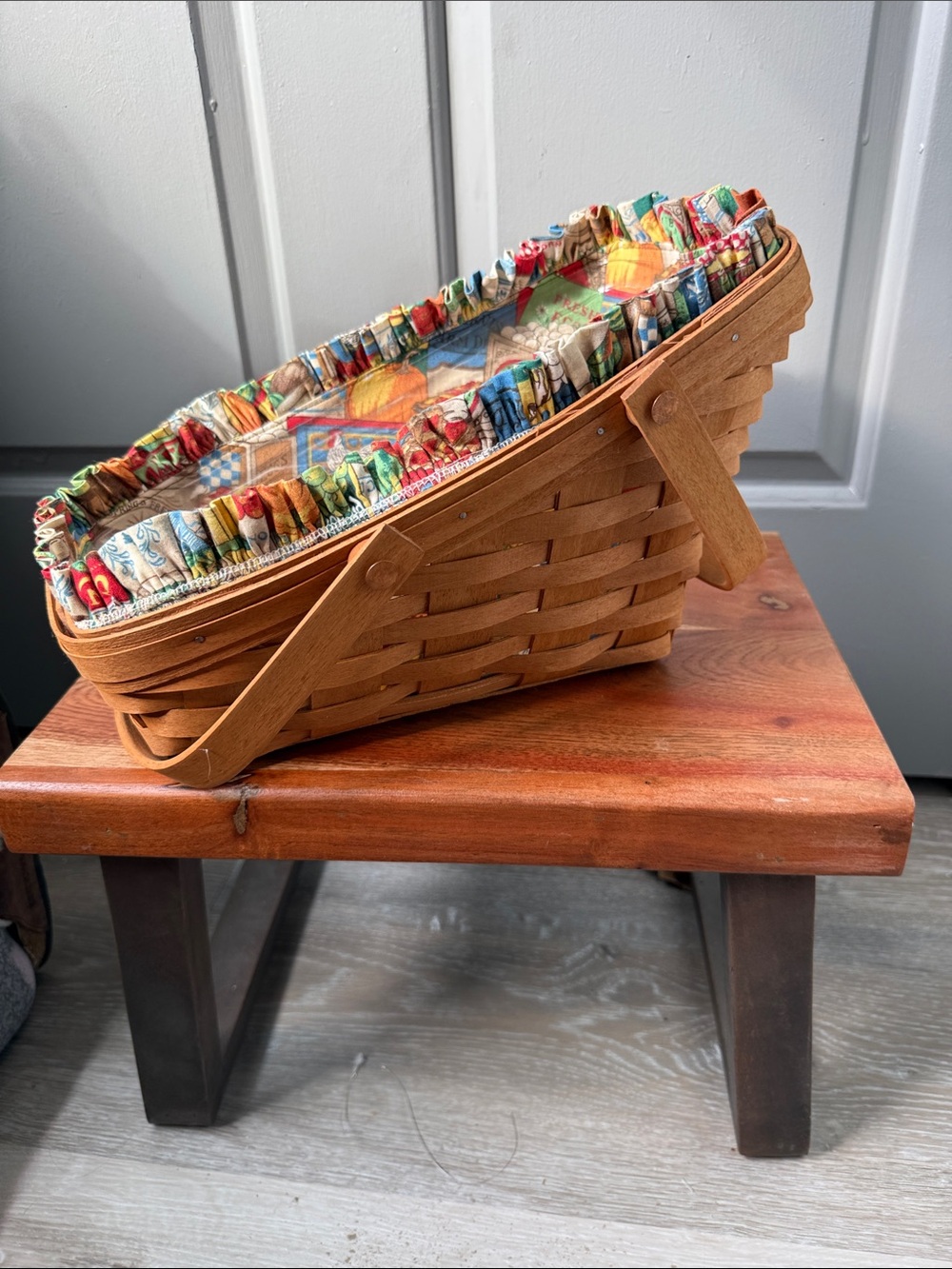 Longaberger Wood Basket with Colorful Fabric Liner - Picture 6 of 6